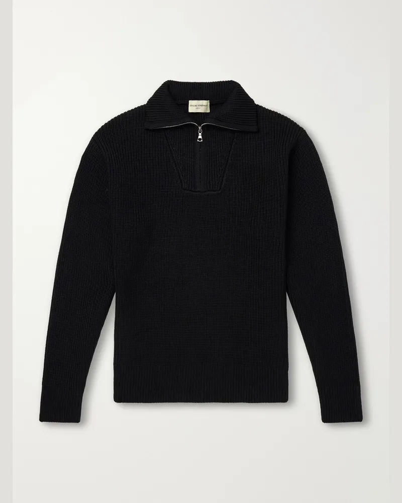 Officine Generale Tarek Ribbed Merino Wool Half-Zip Sweater Black