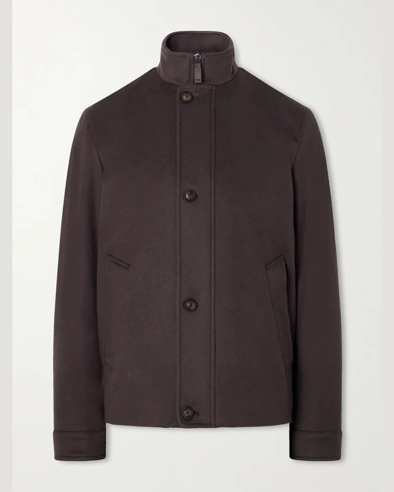 Herno Padded Brushed Cashmere-Felt Blouson Jacket Brown