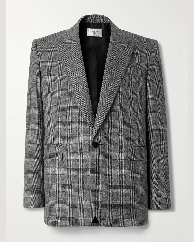 Saint Laurent Prince of Wales Checked Wool Blazer Gray