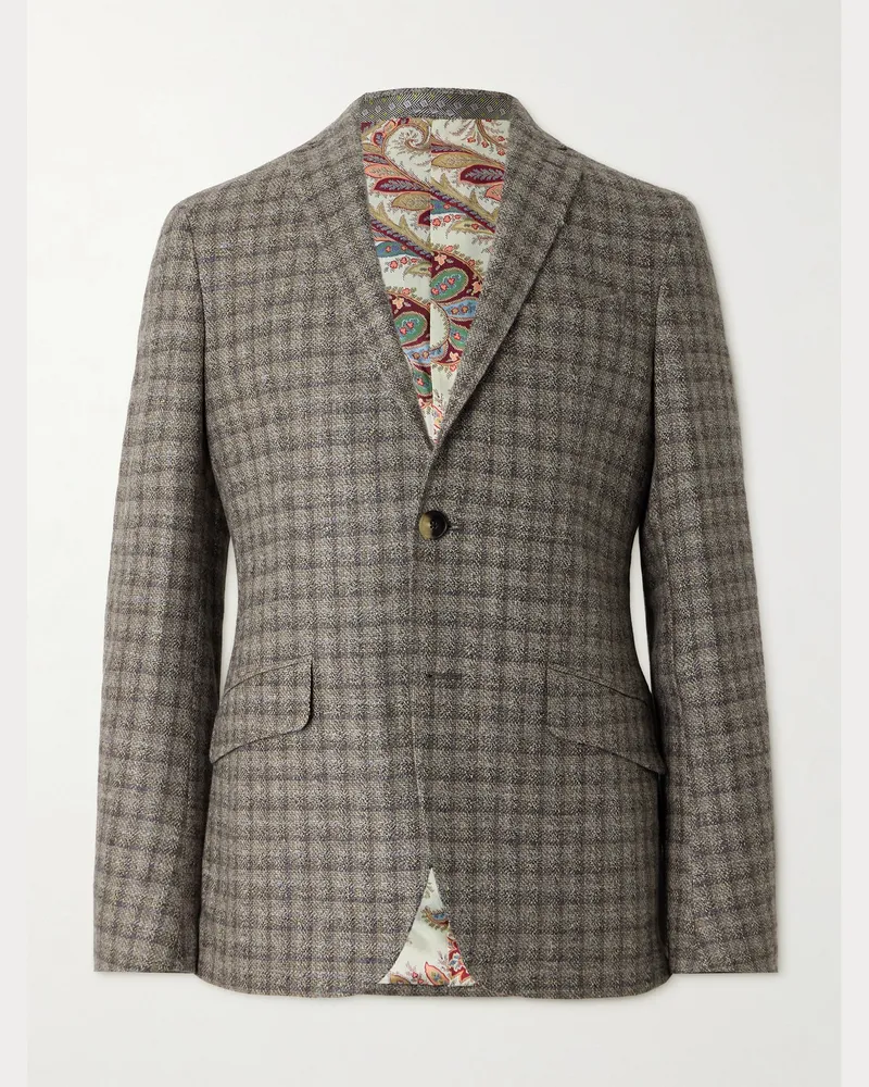 Etro Roma Sakko aus kariertem Tweed aus einer Mischung aus Wolle, Leinen und Kaschmir Mehrfarbig