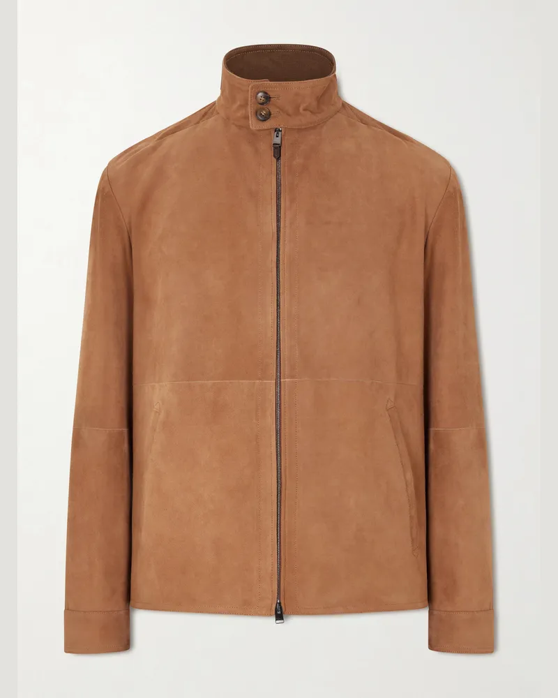 Canali Suede Harrington Jacket Brown