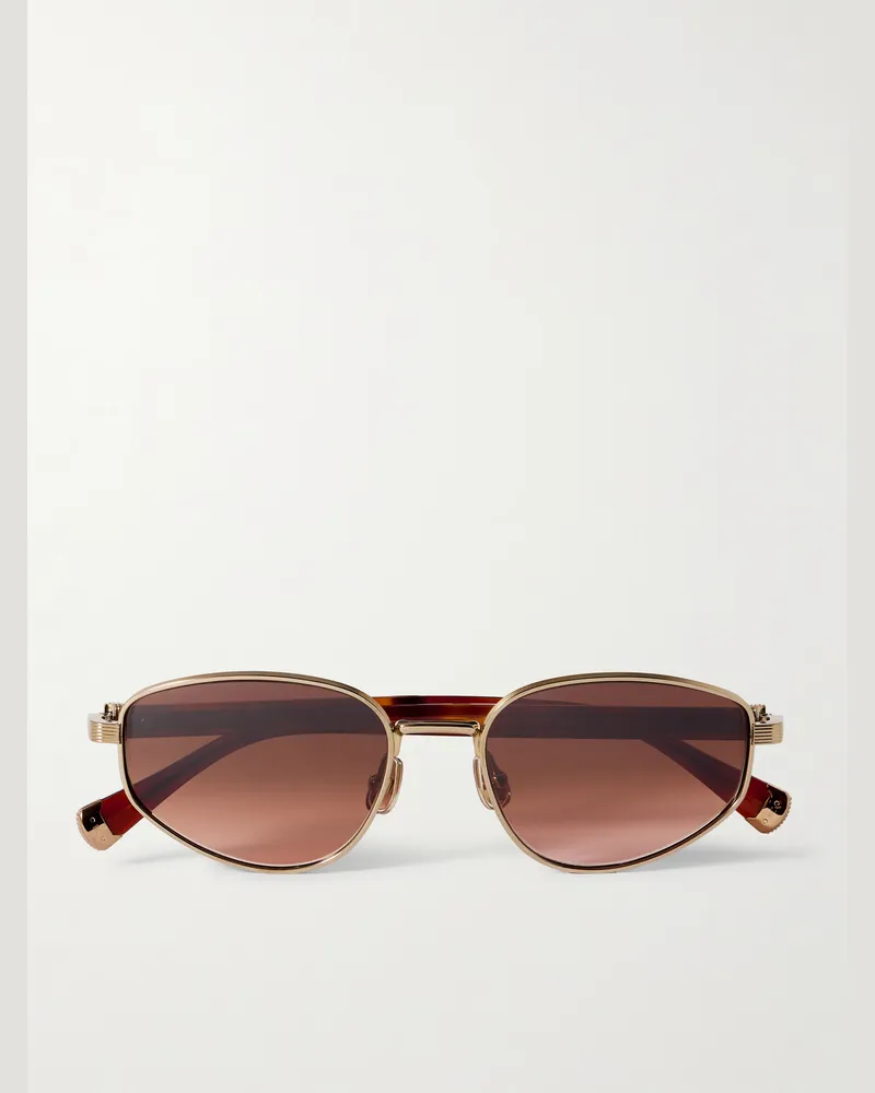 Brunello Cucinelli Goldfarbene Sonnenbrille mit rundem Rahmen und Details aus Azetat in Schildpattoptik Horn