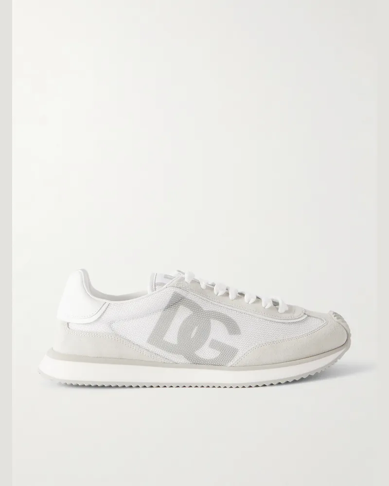 Dolce & Gabbana Sneakers aus Mesh, Leder und Veloursleder mit Logoprint Weiß
