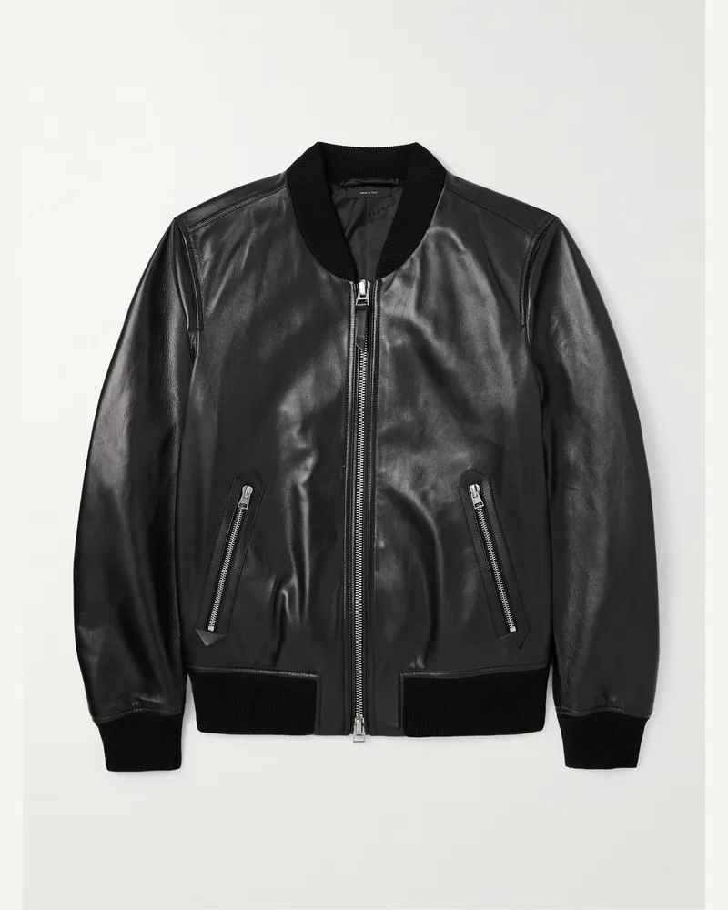 Tom Ford Leather Bomber Jacket Black