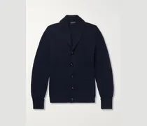 Shawl-Collar Ribbed Wool Cardigan