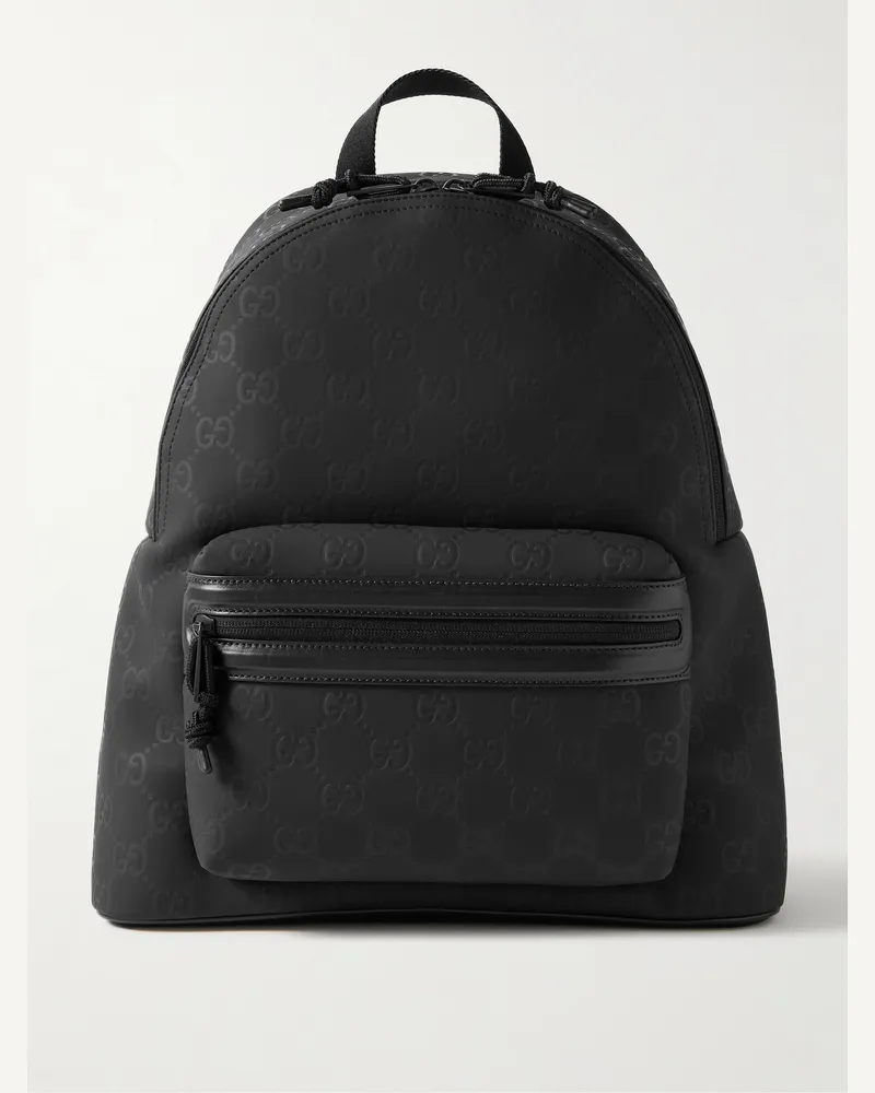Gucci Edge Rucksack aus Gummi und Mesh mit Logomuster und Lederbesatz Schwarz