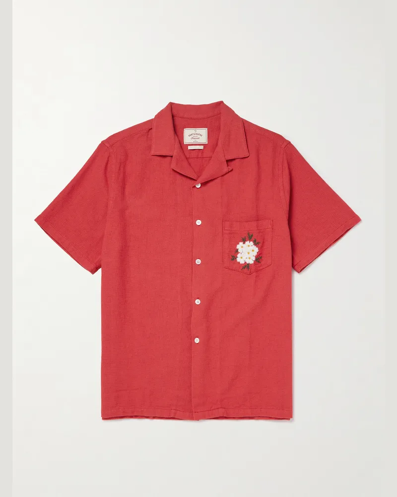 Portuguese Flannel Hemd aus Baumwolle mit Stickereien und wandelbarem Kragen Rot