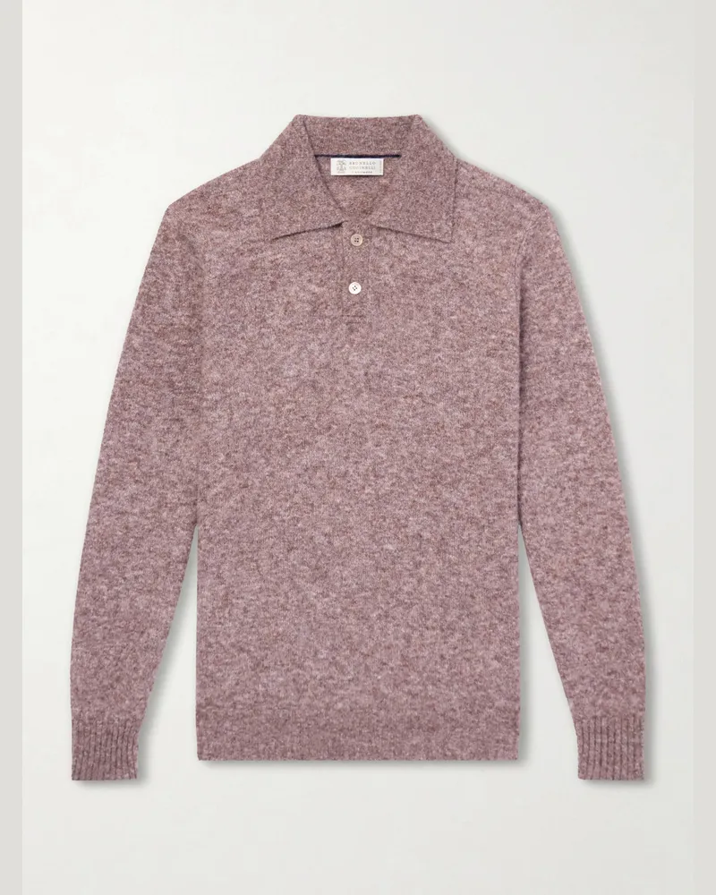 Brunello Cucinelli Alpaca-Blend Polo Sweater Burgundy