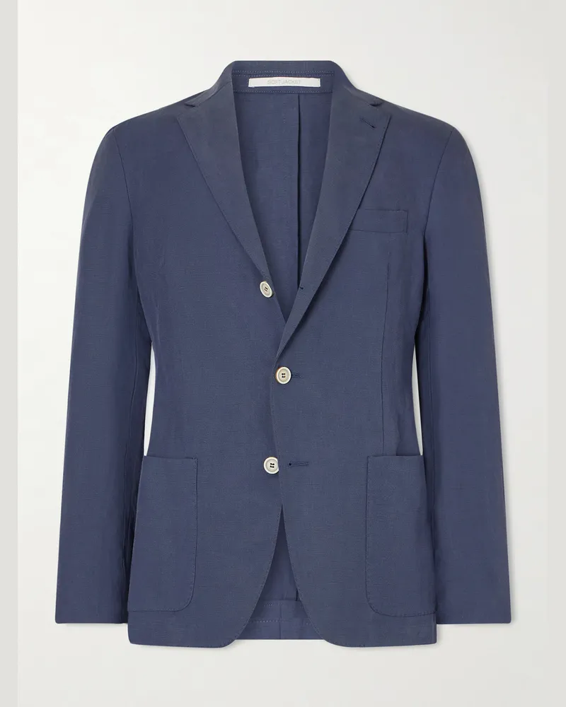 Eleventy Lyocell and Linen-Blend Suit Jacket Blue