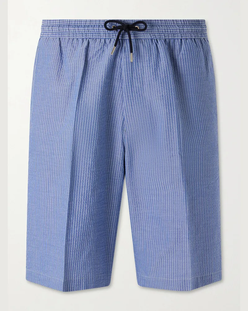 Paul Smith Straight-Leg Striped Cotton-Seersucker Drawstring Shorts Blue
