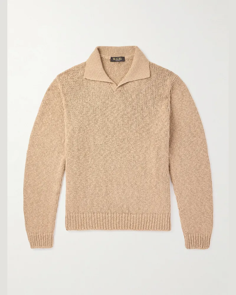 Loro Piana Isola Bella Pullover aus Baumwolle mit Polokragen Neutral