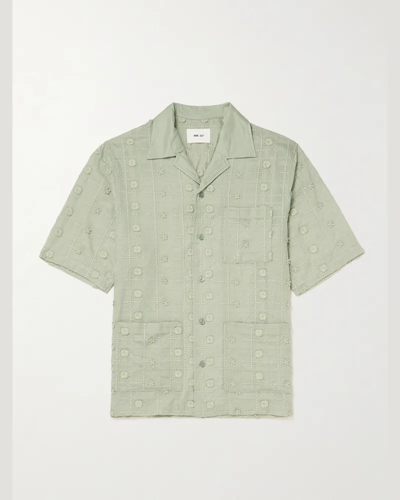 NN 07 Ben 5026 Camp-Collar Embroidered Lyocell Shirt Green