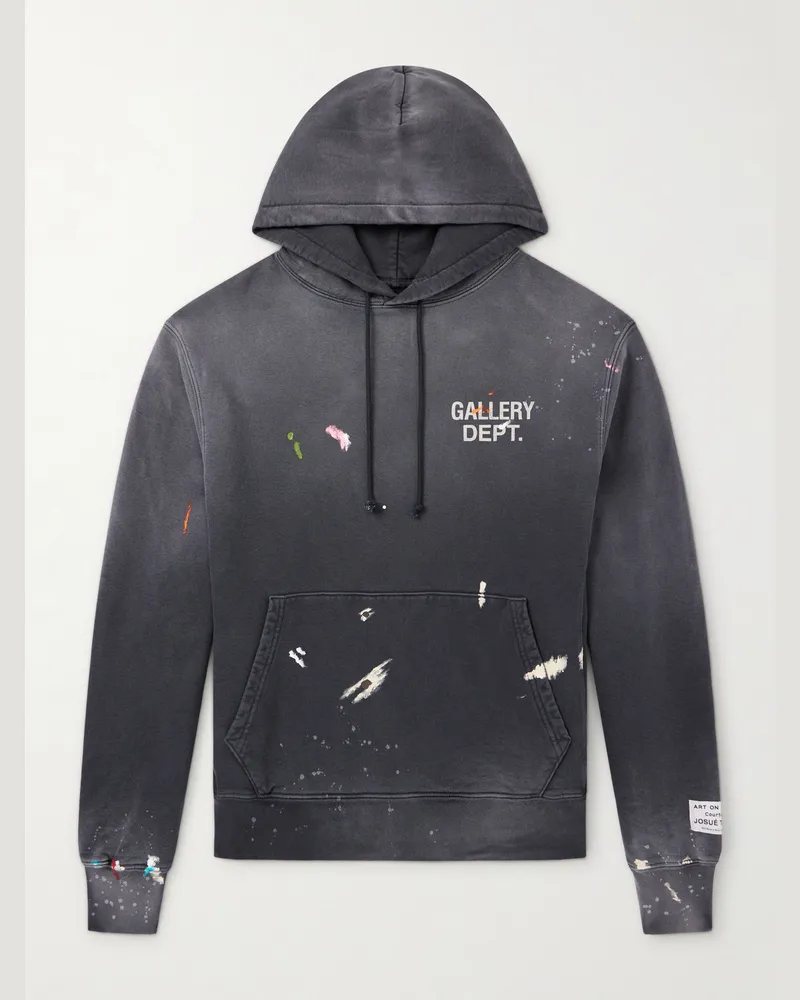 GALLERY DEPT. Logo-Print Paint-Splattered Cotton-Jersey Hoodie Gray