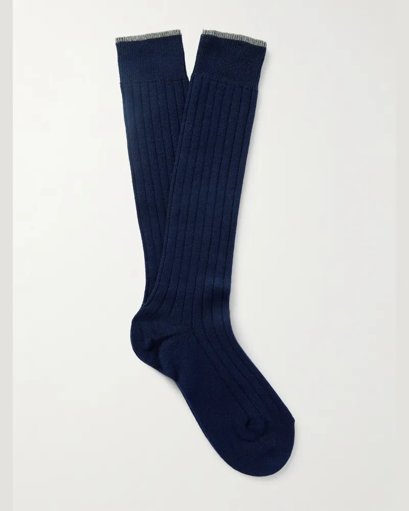 Brunello Cucinelli Socken aus Kaschmir in Rippstrick Blau