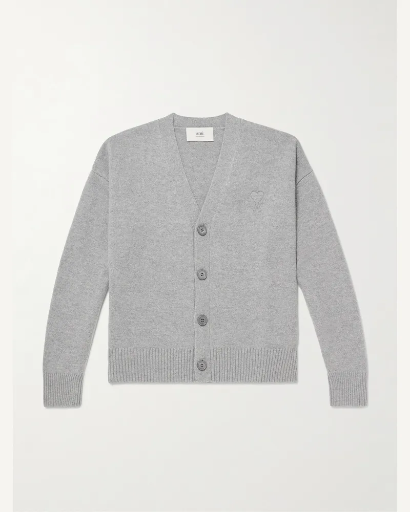 AMI Paris Cardigan aus einer Woll-Kaschmirmischung mit Logostickerei Grau