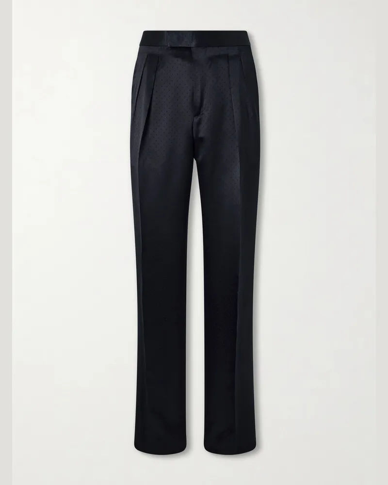 Tom Ford Straight-Leg Pleated Satin Trousers Black
