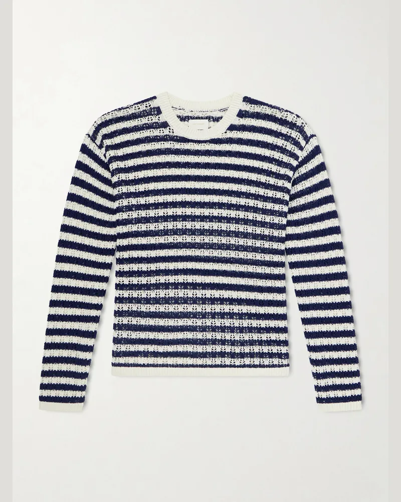 Aimé Leon Dore Eyelet Striped Open-Knit Cotton Sweater Blue