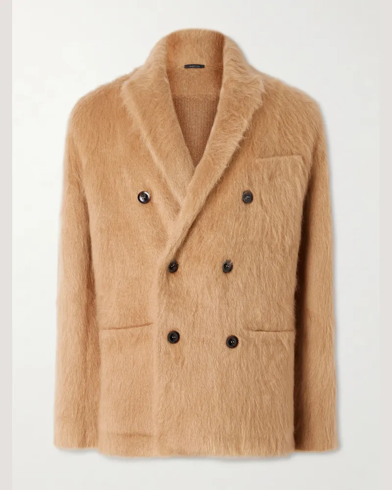 Tom Ford Doppelreihiges Sakko aus einer gebürsteten Mischung aus Kaschmir, Mohair und Seide Neutral