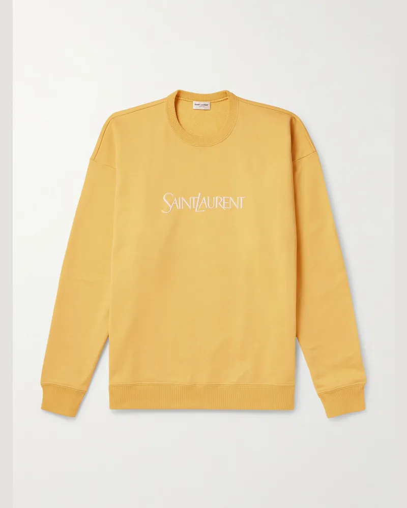 Saint Laurent Sweatshirt aus Baumwoll-Jersey mit Logostickerei Gelb