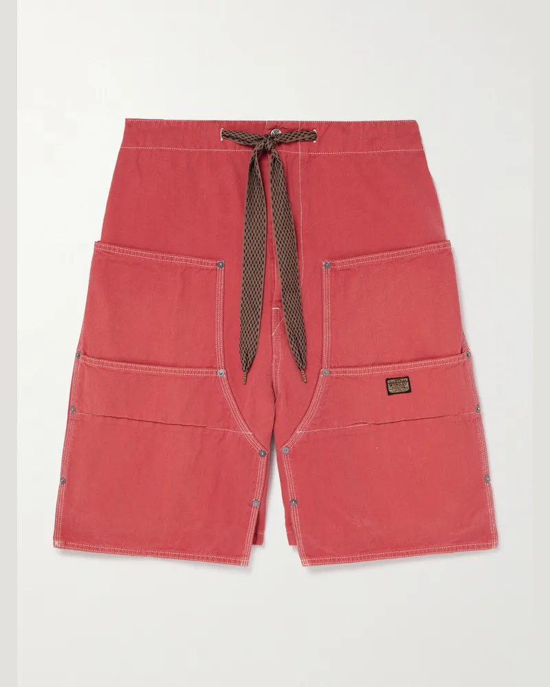 KAPITAL Easy Straight-Leg Cotton-Twill Drawstring Shorts Red