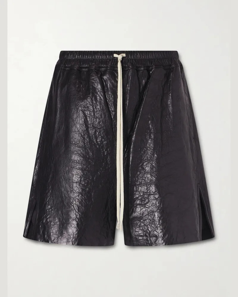 Rick Owens Weit geschnittene Shorts aus strukturiertem Leder mit Kordelzugbund Schwarz