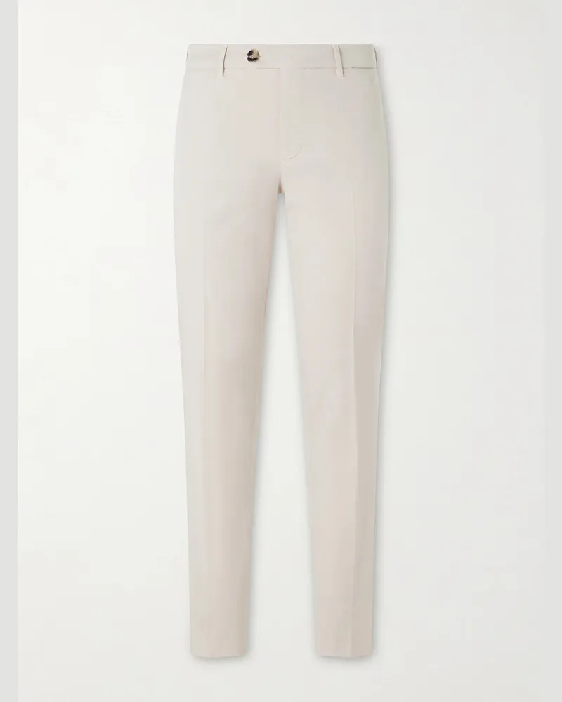 Brunello Cucinelli Straight-Leg Cotton-Blend Trousers Neutrals