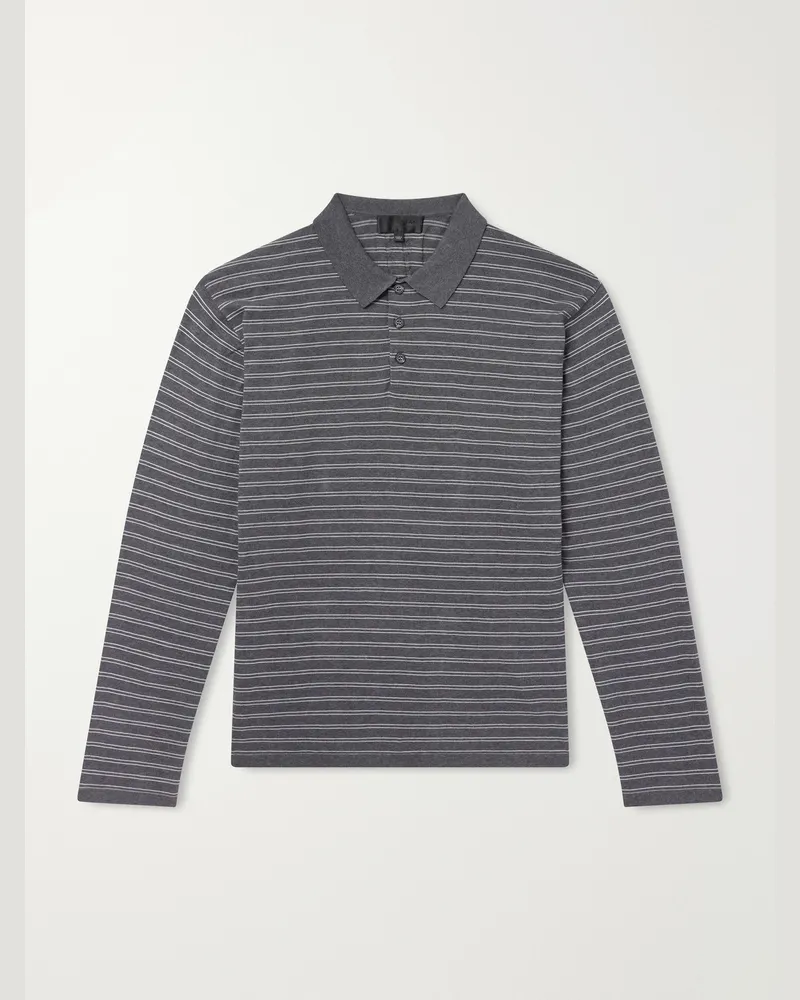 Nili Lotan Foley Striped Cotton Polo Shirt Gray