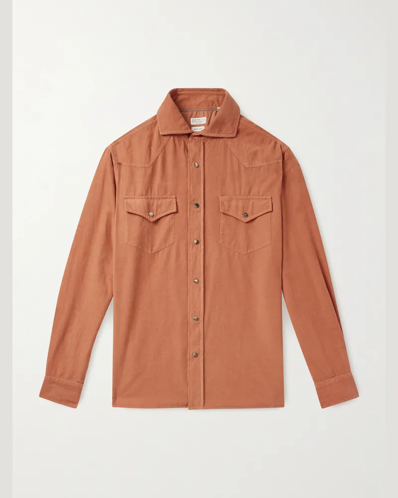 Brunello Cucinelli Hemd aus Baumwollcord im Western-Stil Orange