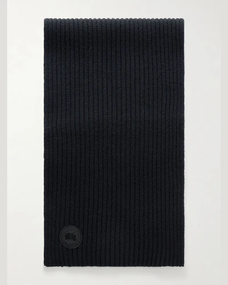 Canada Goose Logo-Appliquéd Ribbed Wool and Cashmere-Blend Scarf Black