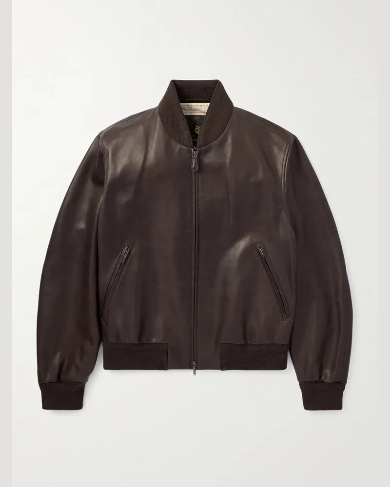 Loro Piana Leather Bomber Jacket Brown