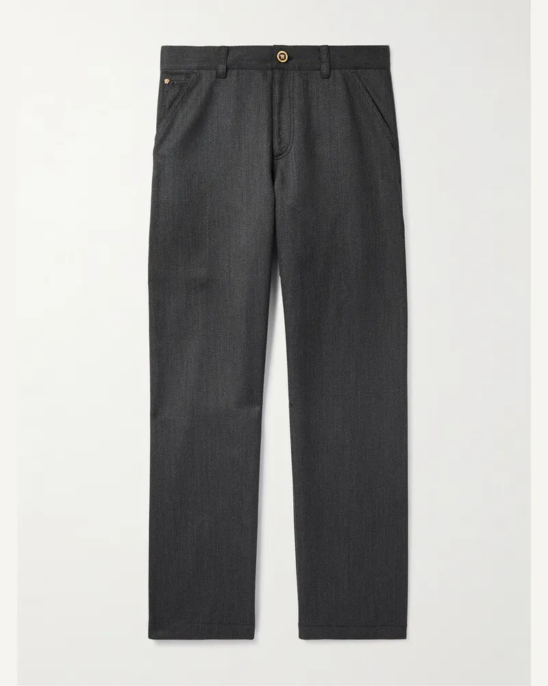 Versace Straight-Leg Wool-Mouliné Trouser Gray