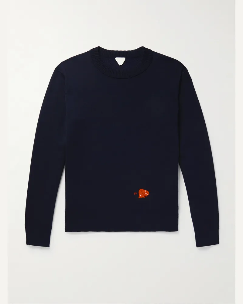 Bottega Veneta Pullover aus Wolle mit Stickerei Blau