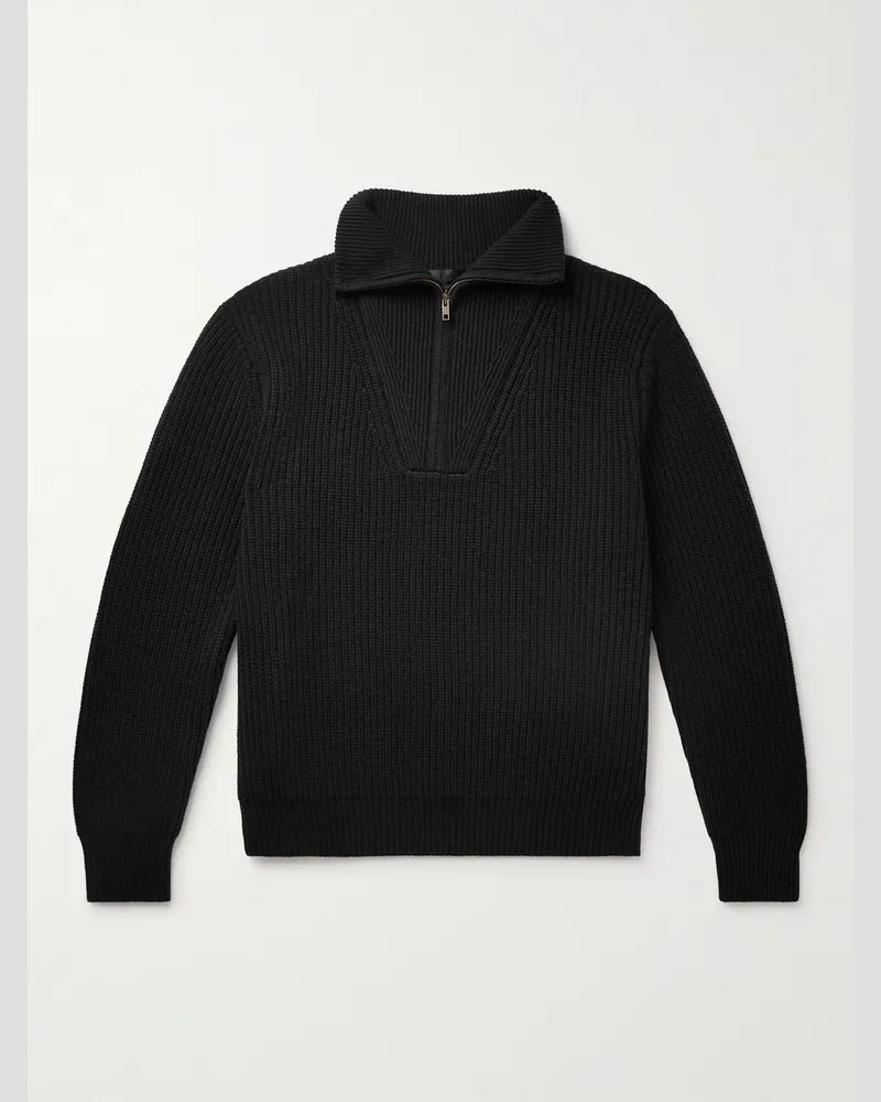 Nili Lotan Heston Ribbed Cashmere Half-Zip Sweater Black