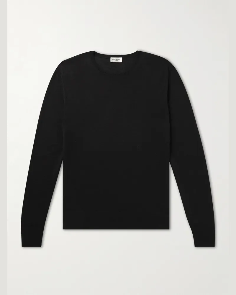 Saint Laurent Schmal geschnittener Pullover aus einer Mischung aus Wolle, Kaschmir und Seide Schwarz