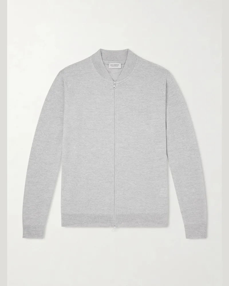 John Smedley 16.Singular Merino Wool Zip-Up Cardigan Gray