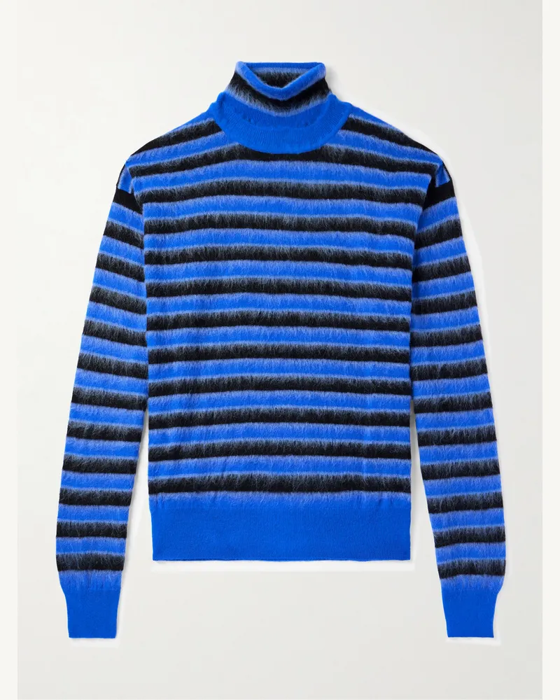 Marni Gestreifter Rollkragenpullover aus gebürsteter Wolle Blau