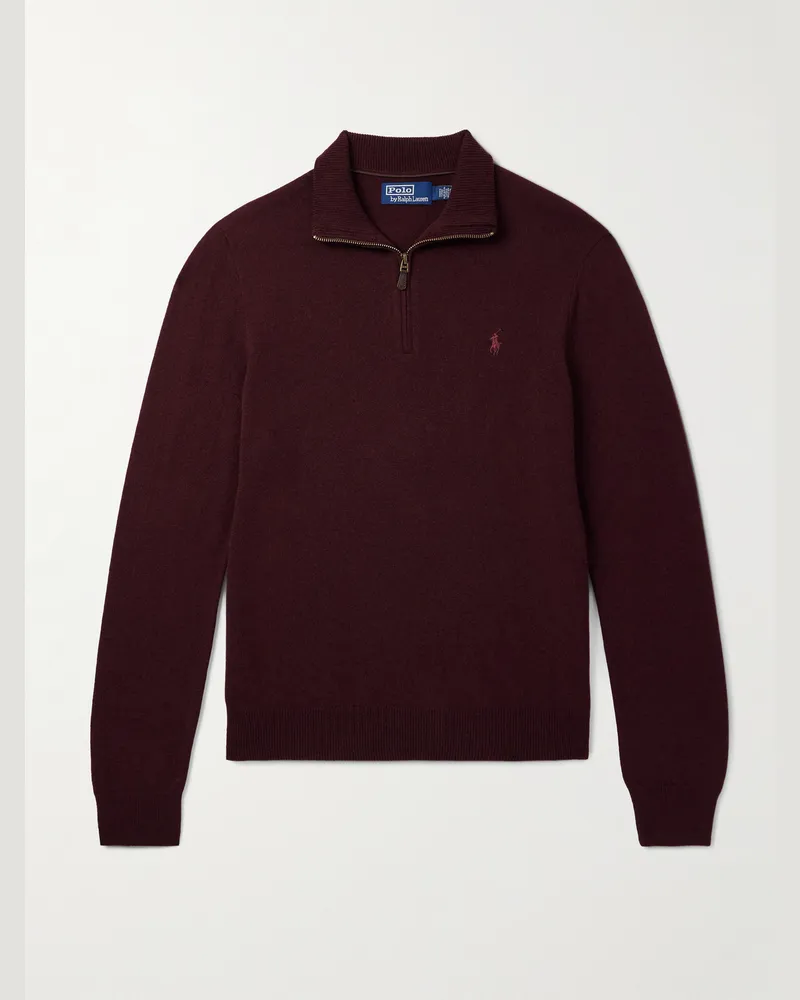 Ralph Lauren Logo-Embroidered Wool Half-Zip Sweater Burgundy