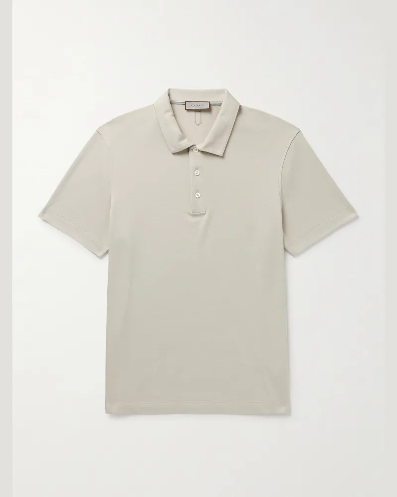 Canali Slim-Fit Cotton and Lyocell-Blend Piqué Polo Shirt Neutrals