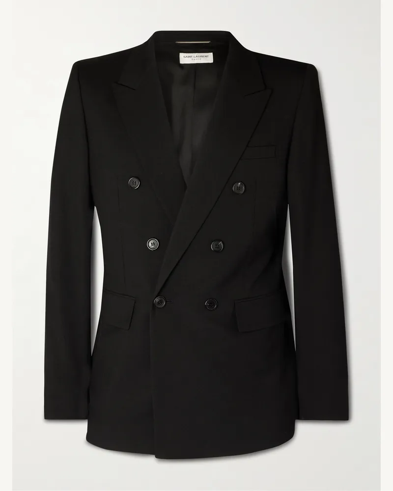Saint Laurent Double-Breasted Wool-Gabardine Blazer Black