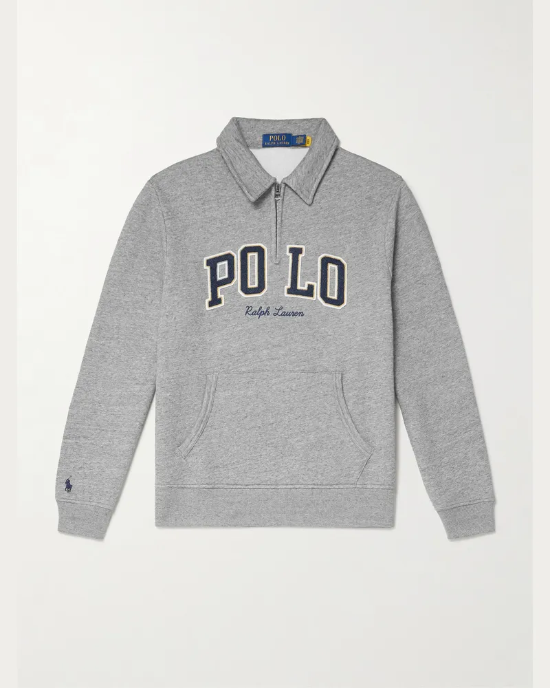 Ralph Lauren Sweatshirt aus Jersey aus einer Baumwollmischung mit kurzem Reißverschluss und Logodetails Grau