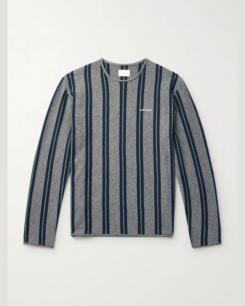 Aimé Leon Dore Gestreifter Pullover aus Wolle mit Logostickerei Grau