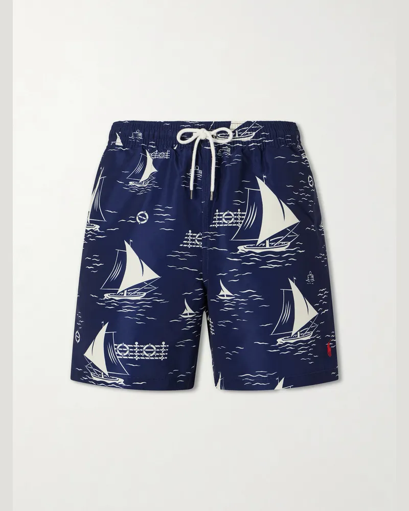 Ralph Lauren Printed Straight-Leg Mid-Length Swim Shorts Blue