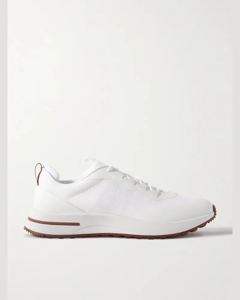 Loro Piana Weekend Walk Leather-Trimmed Mesh Sneakers White
