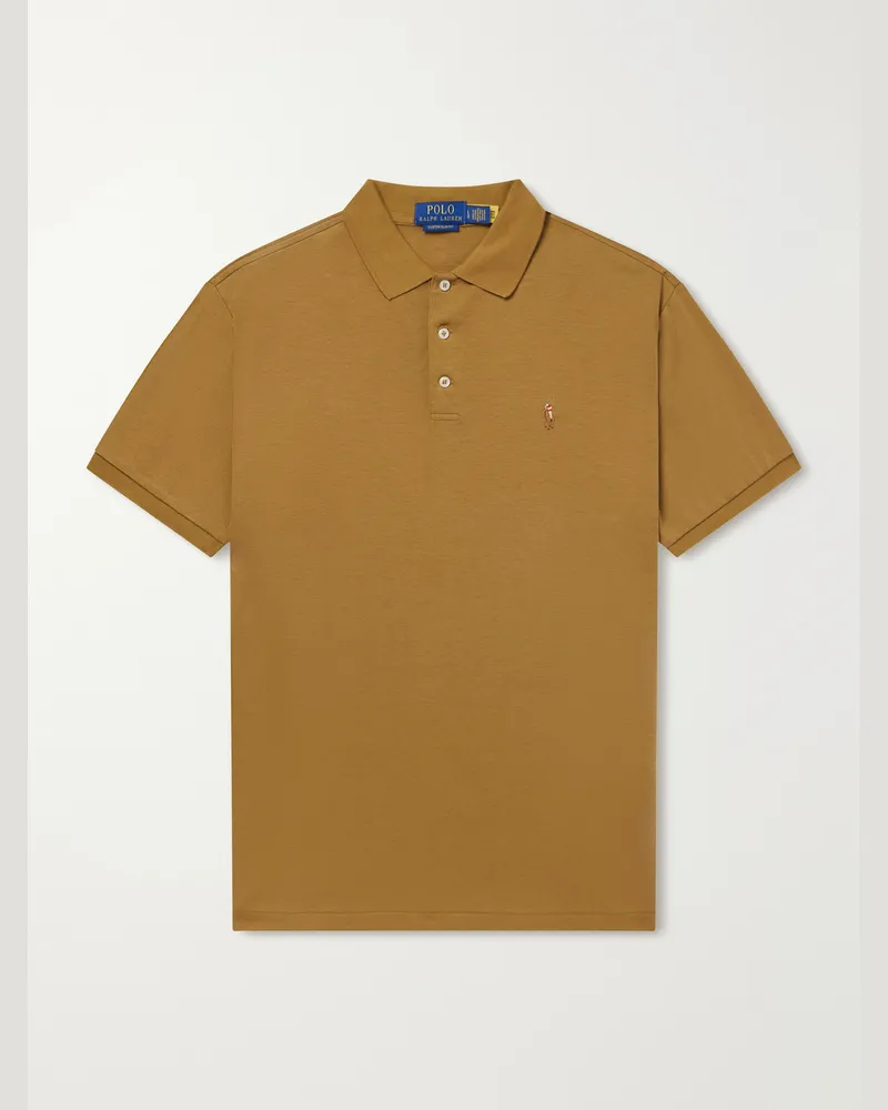 Ralph Lauren Logo-Embroidered Cotton-Jersey Polo Shirt Brown