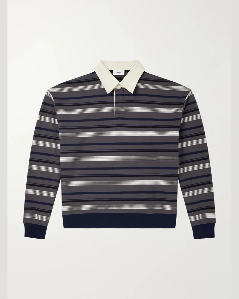 NN 07 David Striped Organic Cotton Polo Shirt Gray