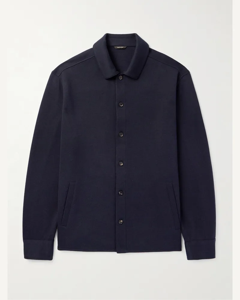 Loro Piana Whitney Hemdjacke aus einer Mischung aus Baumwolle, Seide und Kaschmir Blau