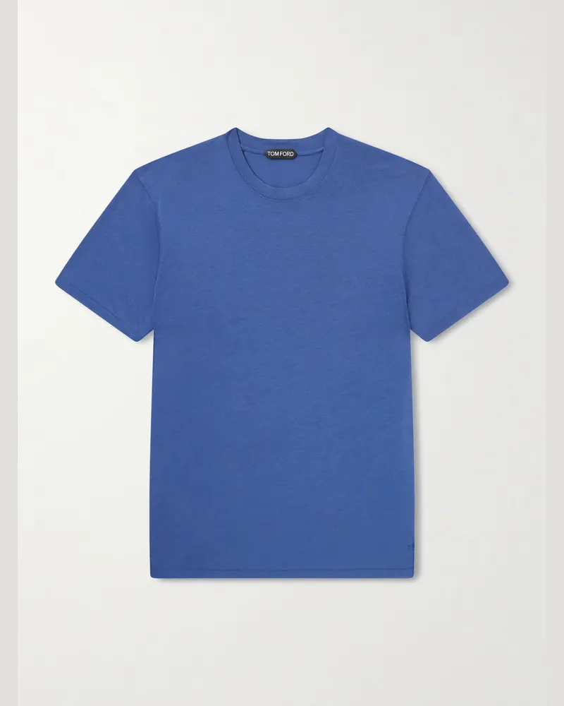 Tom Ford Lyocell and Cotton-Blend T-Shirt Blue