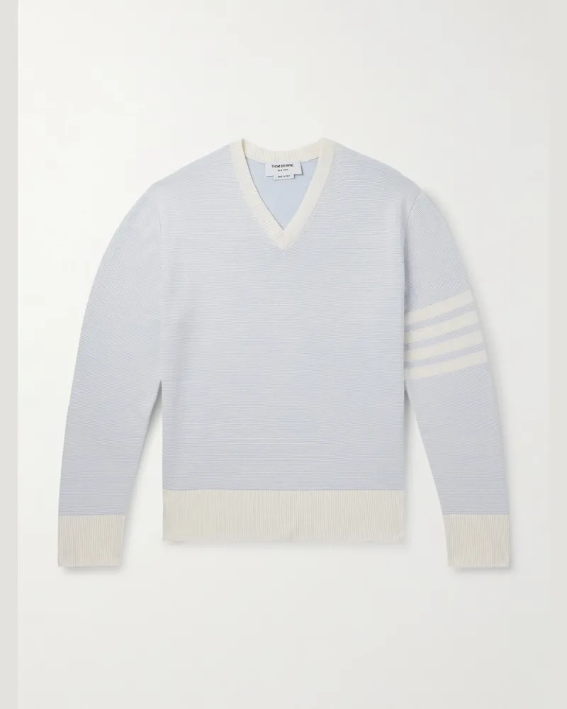 Thom Browne Pullover aus einer Leinen-Baumwollmischung mit Streifen Blau
