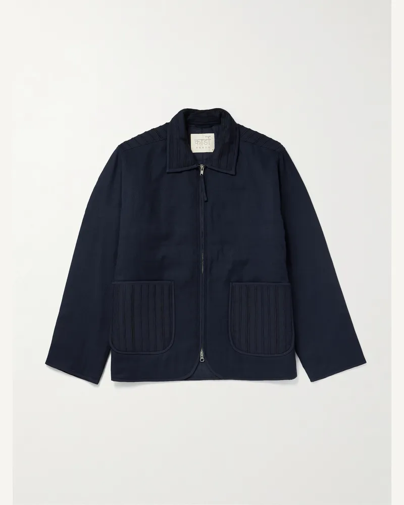 KARDO Amardeep Embroidered Cotton-Herringbone Jacket Blue