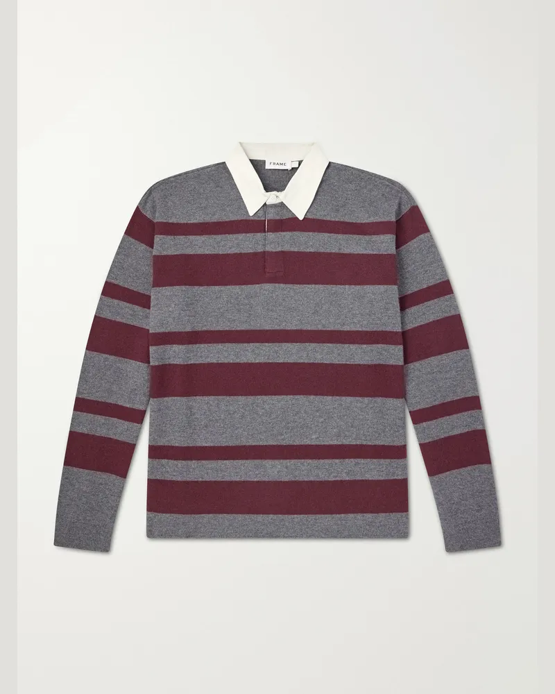Frame Denim Striped Wool and Cashmere-Blend Polo Shirt Gray